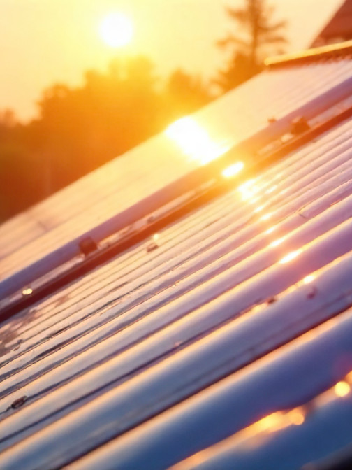 Seitlicher Blick auf Solarthermie auf einem Dach